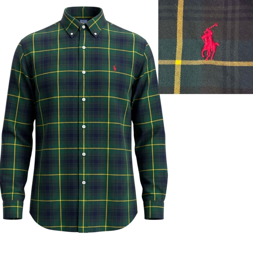 Polo Ralph Lauren Button Down Men XL Green Plaid Blake Cotton Long Sleeve